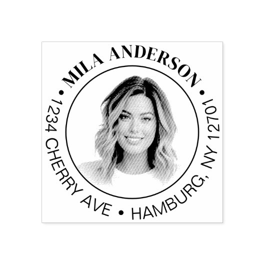 Aangepaste foto, naam en retourhouten adres  	rubberstempel (Afrduk)