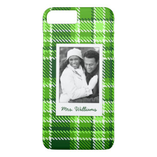 Aangepaste foto & naam geruite groene kleurpatroon iPhone 8 plus / 7 plus hoesje