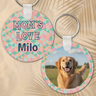 Aangepaste foto & naam hond moeder pastel geometri sleutelhanger