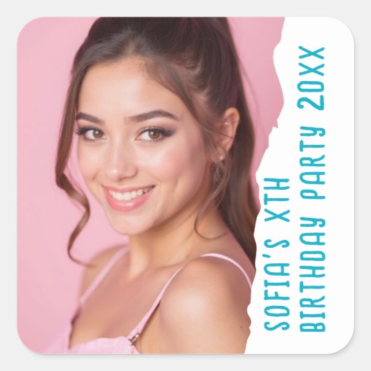Aangepaste foto Naam Jaar Verjaardagsfeest Elke Le Vierkante Sticker (Voorkant)