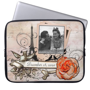 Aangepaste FOTO naam Parijs thema laptop mouw Sleeve