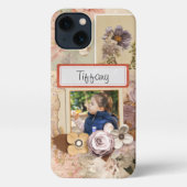  aangepaste foto & naam scrapbooking collage iPhone hoesje (Achterkant)