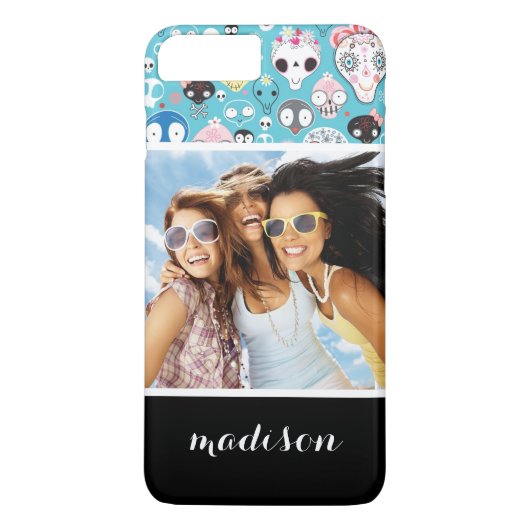 Aangepaste foto & naam textuur lachende schedel Case-Mate iPhone case (Achterkant)
