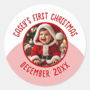 Aangepaste foto Naam toevoegen Jaar Baby's Eerste  Ronde Sticker