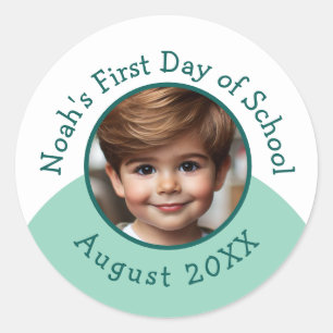 Aangepaste foto Naam toevoegen Jaar Eerste Dag van Ronde Sticker