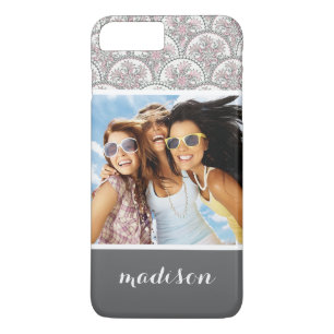 Aangepaste foto & naam zachte vintage patroon iPhone 8 plus / 7 plus hoesje