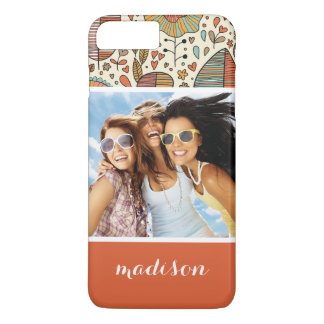 Aangepaste foto & naam zomer bladeren patroon 	iPhone 8 plus / 7 plus hoesje