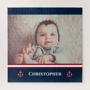 Aangepaste foto Nautical Marine Navy Blue Red Whit Legpuzzel