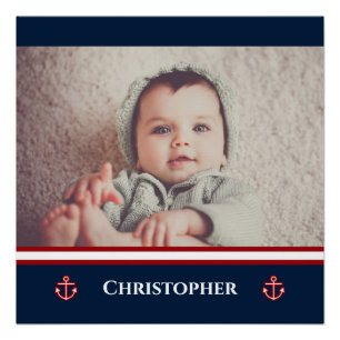 Aangepaste foto Nautical Marine Navy Blue Red Whit Perfect Poster