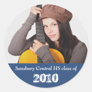 Aangepaste foto navy blauw afstuderen geheugen aan ronde sticker