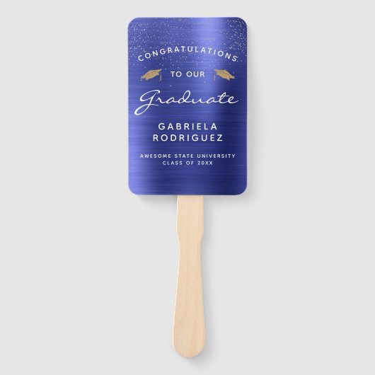 Aangepaste foto Navy Blue Metallic Afstuderen Handwaaier (Voorkant)