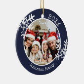 Aangepaste foto-navy Snowflake Circle Ornament (Rechts)