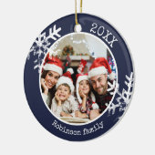 Aangepaste foto-navy Snowflake Circle Ornament (Links)