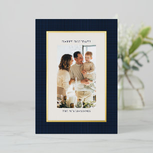 Aangepaste foto Navy Zwart Geruit Goud Kerst Geluk Folie Feestdagenkaart