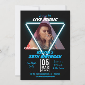 Aangepaste foto Neon en zwart 30e verjaardagsfeest Kaart