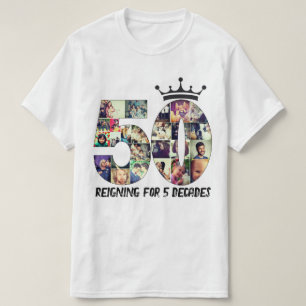 Aangepaste foto nummer collage 50 tekst kroon t-shirt