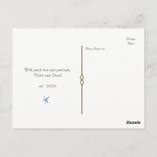 Aangepaste foto Ocean Blue Beach bruiloft Dank u Briefkaart (Achterkant)