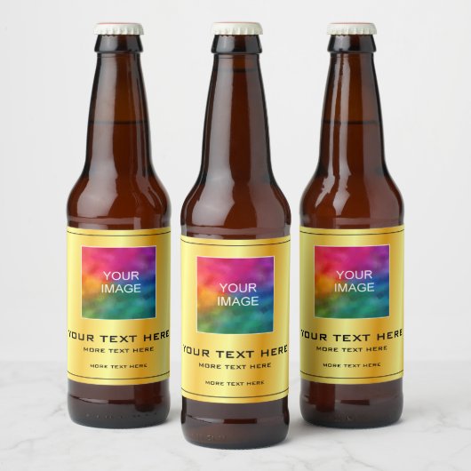 Aangepaste foto of bedrijfslogo hier nep goud bier etiket (Flessen)