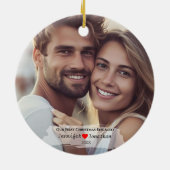 Aangepaste foto Onze eerste kerst verloofd Keramisch Ornament (Achterkant)