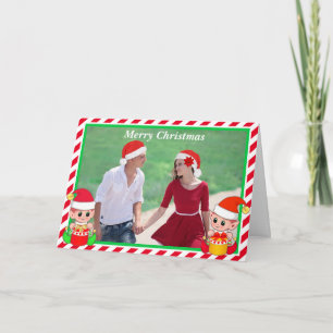 Aangepaste foto op Cute Elf-kerstkaart Notitiekaartje
