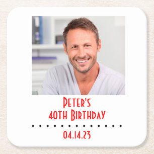 Aangepaste foto op geboortedag vierkante kartonnen onderzetter