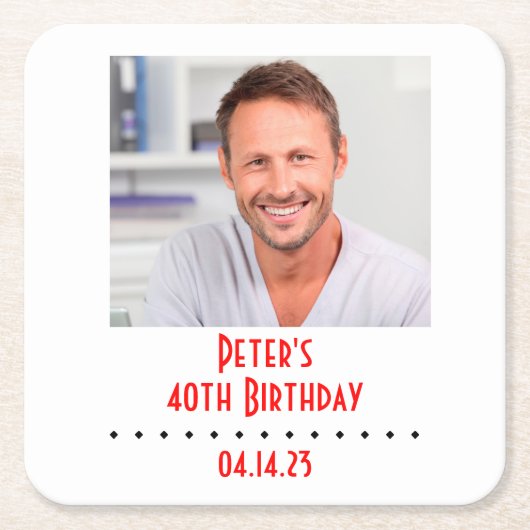 Aangepaste foto op geboortedag vierkante kartonnen onderzetter (Voorkant)