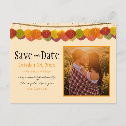 Aangepaste foto Opslaan Datum Herfst Aspen verlaat Briefkaart (Voorkant)