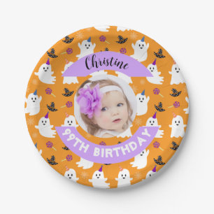 Aangepaste foto Oranje Halloween Ghost Birthday Pa Papieren Bordje