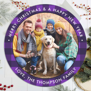Aangepaste foto Paarse Buffalo met kerstfeest Ronde Sticker