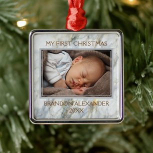 Aangepaste foto pastel blauw grijs marmerpatroon metalen ornament