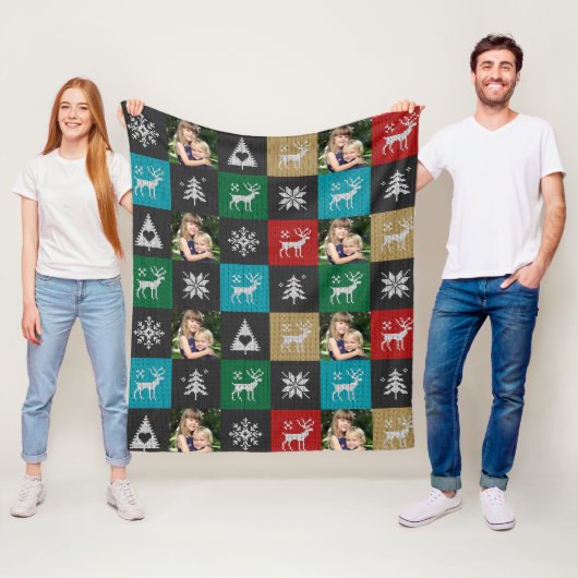 Aangepaste Foto Patchwork Kersttrui Fleece Deken (In situ)