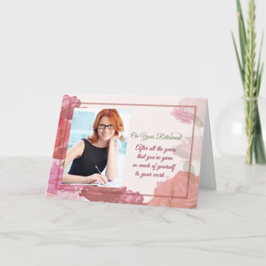 Aangepaste foto Pensioen Gefeliciteerd Rozen Flow Kaart (Voorkant)