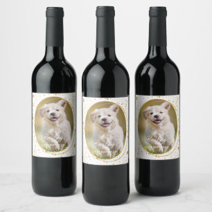 Aangepaste foto Pet Dog Birthday Gold Glitter Star Wijn Etiket