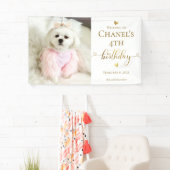 Aangepaste foto Pet Dog Birthday Typografie Gold Spandoek (Insitu)