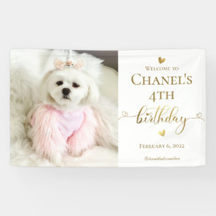 Aangepaste foto Pet Dog Birthday Typografie Gold Spandoek