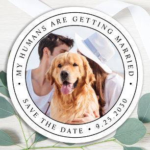 Aangepaste foto Pet Dog Weddenschap Save the Date Ronde Sticker