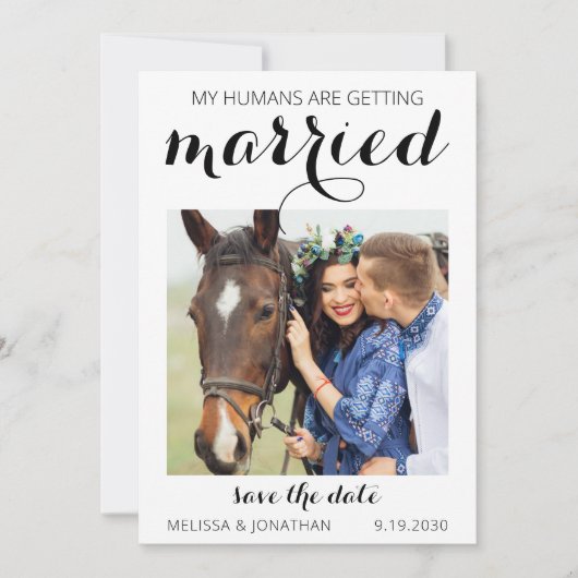 Aangepaste foto Pet Equestrian Wedding Save The Date (Voorkant)