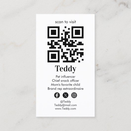 Aangepaste foto Pet Puppy Dog Social Media QR Code Visitekaartje (Achterkant)