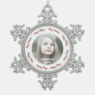 Aangepaste foto Pewter Snowflake Ornament