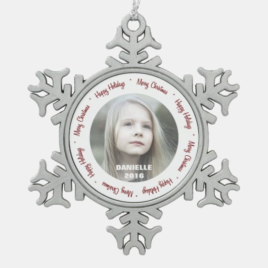 Aangepaste foto Pewter Snowflake Ornament (Voorkant)