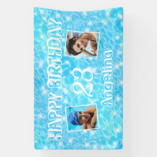 Aangepaste foto Pool Party Strand Bruiloft Zomer P Spandoek (Verticaal)