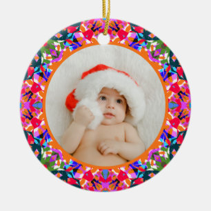 Aangepaste foto Prettig kerstfeest modern Kleurrij Keramisch Ornament