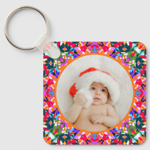 Aangepaste foto Prettig kerstfeest modern Kleurrij Sleutelhanger
