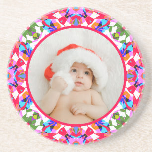 Aangepaste foto Prettig kerstfeest modern kleurrij Zandsteen Onderzetter