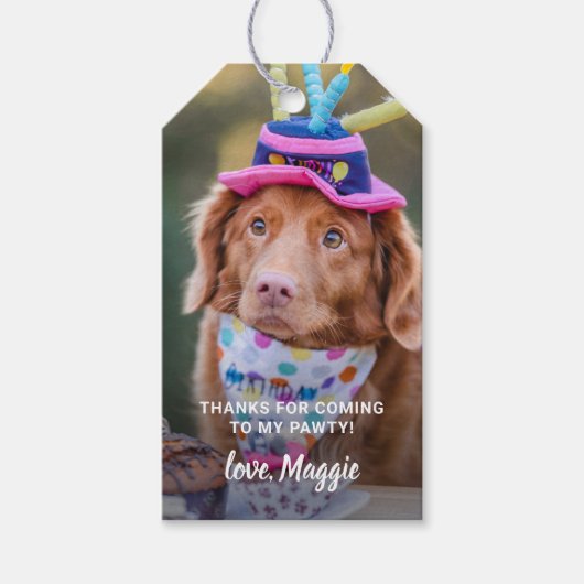 Aangepaste foto Puppy Dog Birthday Party Cadeaulabel (Voorkant)