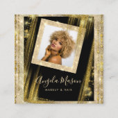 Aangepaste foto QR Code aanmaken Zwart goud Vierkante Visitekaartje (Voorkant)