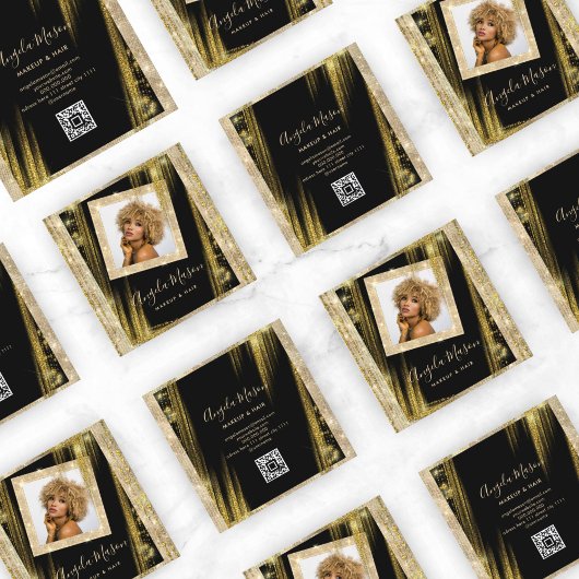 Aangepaste foto QR Code aanmaken Zwart goud Vierkante Visitekaartje