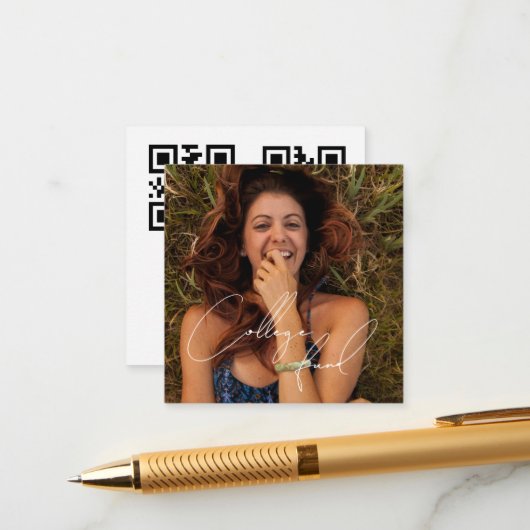 Aangepaste foto qr code college afstudeerfonds informatiekaartje (Voorkant / Achterkant in situ)