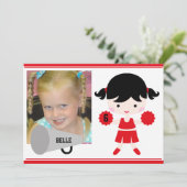 Aangepaste foto Red Cheerleader Birthday Invite Kaart (Staand voorkant)