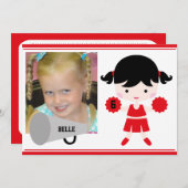 Aangepaste foto Red Cheerleader Birthday Invite Kaart (Voorkant / Achterkant)